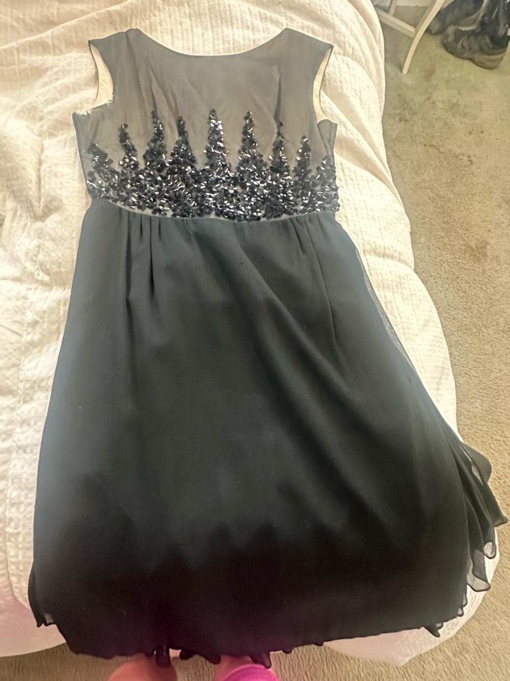 Elegant Black Midi Dress with Sequin Bodice